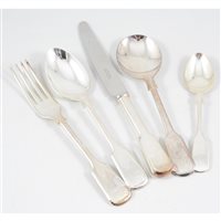 Lot 126 - A matched canteen of electroplated Fiddle pattern cutlery, retailed by Harrods.