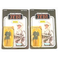 Lot 238 - Two Star Wars figures Han Solo (Hoth battle gear), Kenner, in original sealed Return of the Jedi blister pack box, both unpunched 65 back, (2).