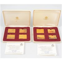 Lot 211 - Two boxed sets of limited edition silver gilt medals commemorating the Passenger Railway 150th Anniversary 1825 - 1975, set numbers 4046 and 4047, with certificates. (2)