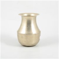 Lot 186 - A German nickel vase, plain polished finish, etched with a personal inscription, stamped on base 'Made in Italy SMI', 15cm high.