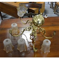 Lot 488 - Dutch style brass five light chandelier