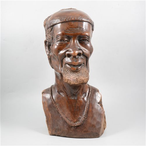 Lot 119 - African carved hardwood bust of a tribesman, 44cm.