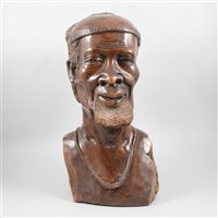 Lot 119 - African carved hardwood bust of a tribesman, 44cm.