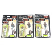 Lot 234 - Three Star Wars figures, Nikto, Palitoy, with original tri-logo blister-pack boxes, (all windows have detached from backs), 79 backs, (3).