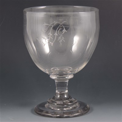 Lot 6 - A large George III rummer, three other large rummers, and a pedestal glass bowl.