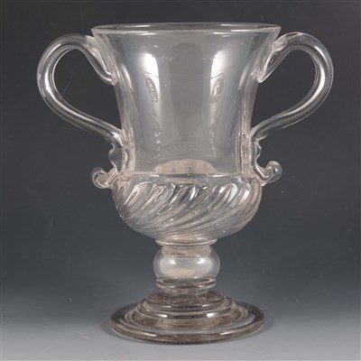 Lot 5 - A twin handled glass loving cup, mid 18th Century