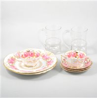 Lot 59 - Pair of Edward VIII engraved glass commemorative mugs, and part Chelsea bone china teaware.