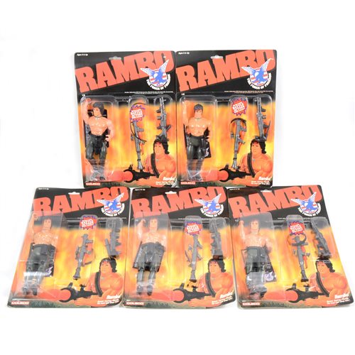 Lot 266 - Rambo The Force of Freedom, action figures by Coleco, all ex-shop stock, sealed in blister-pack boxes, (5).