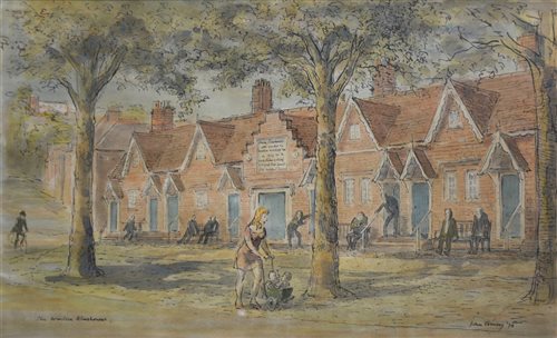 Lot 407 - Sir John Verney, Spring in Castle St, Westminster Almshouses, watercolour