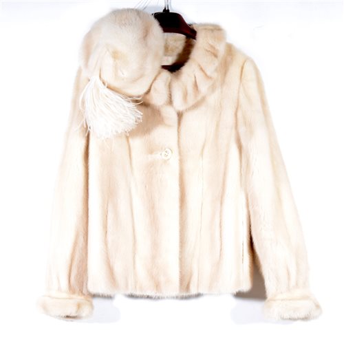 Lot 180 - Short light fur jacket, pearl effect buttons; together will a full-length mink fur coat, labelled Grosvenor at Harrods.