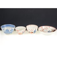 Lot 9 - Chinese export porcelain tea bowl and saucer, painted with Mandarin figures and two other Chinese tea bowls, (4).