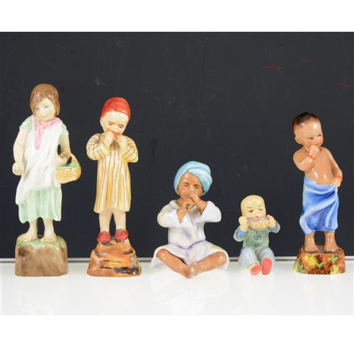 Lot 33 - A collection of Royal Worcester Children of the Nations figurines by F.G. Doughty, including 'Burma' 3068, 'China' 3073, 'Egypt' 3066, 'England' 3075, 16cm and smaller, (11).