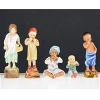 Lot 33 - A collection of Royal Worcester Children of the Nations figurines by F.G. Doughty, including 'Burma' 3068, 'China' 3073, 'Egypt' 3066, 'England' 3075, 16cm and smaller, (11).