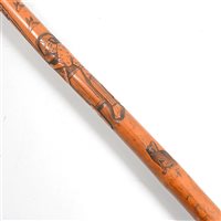 Lot 157 - Early 20th Century Japanese carved bone and wood walking stick, 88cm.