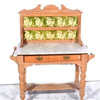 Lot 353 - Victorian stripped pine tile-backed washstand