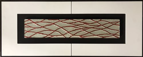 Lot 257 - A contemporary abstract wall hanging, red on white glass panel.