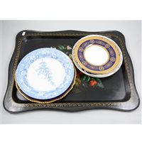 Lot 70 - A Russian hand painted tin tray, marked USSR, together with seven decorative plates