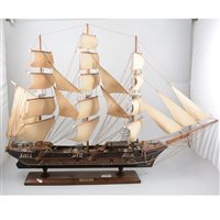 Lot 105 - Scale model of an 18th Century Frigate under full sail, length overall 90cm.
