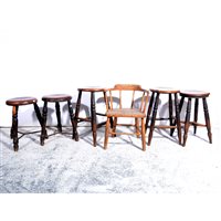 Lot 391 - Four elm and ash Windsor stools