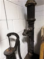 Lot 467 - Painted metal garden pump, 122cm overall and another pump, (2).