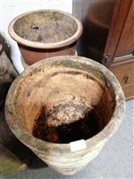 Lot 465 - Terracotta garden planter, 40cm diameter and four other planters, (5).