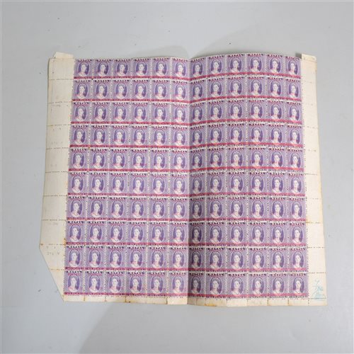Lot 102 - Colonial stamps, Natal: Halfpence surcharge on 6d. violet, 1895, a part sheet of 180