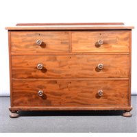 Lot 467 - Victorian mahogany chest of drawers, fitted with two short and two long drawers, bun feet, width 111cm.
