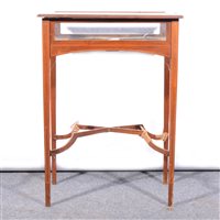 Lot 471 - Edwardian inlaid mahogany display table, with satinwood banding and stringing, square tapering legs, X-stretchers, width 54cm.
