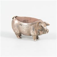 Lot 388 - A silver pin cushion being a model of a pig, 53cm, hallmarked Birmingham 1902.