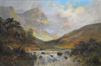 Lot 424 - Manner of Fred Jamieson, "Fall in The Highlands", oil on canvas; and a companion work. (2)