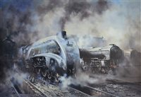 Lot 349 - After David Weston "Steam at Top Shed" a signed limited edition print number 216/500, 49mm x 72mm, "Arrival at York"  signed, 41cm x 55cm, "Witherslack Hall" signed