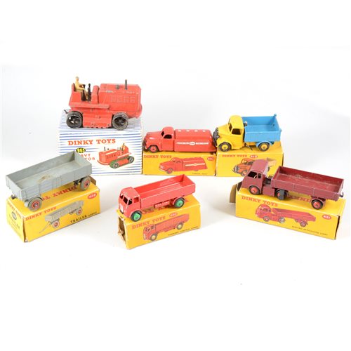 Lot 138 - Dinky Toys; no.442 tanker 'Esso', no.410 tipper truck, no.421 electric articulated lorry and others, all in (a/f) boxes, (6).