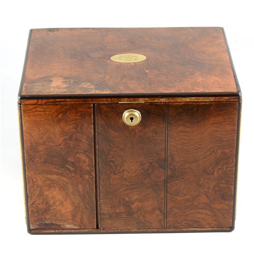 Lot 108 - A burr wood humidor/table cabinet, stamped Batson, London