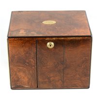 Lot 108 - A burr wood humidor/table cabinet, stamped Batson, London