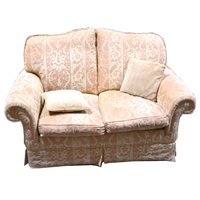 Lot 373 - Near pair of traditional two seat sofas.