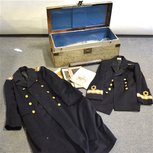 Lot 219 - Naval uniform in a tin trunk and a canvas bound trunk