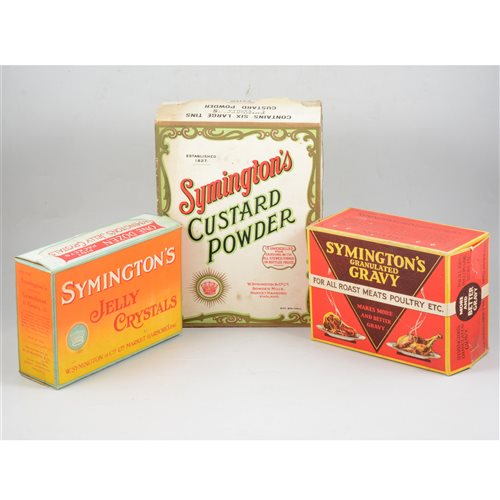 Lot 87 - Advertising: Symington's custard powder, original carton and two others Symington's granulated gravy and Symington's jelly crystals, (3).