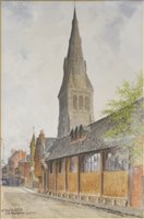 Lot 309 - Albert H. Findley, St. Martin's Church and Old Town Hall, Leicester, watercolour