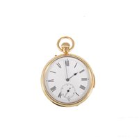 Lot 241 - An 18 carat yellow gold quarter repeating open face pocket watch, the white enamel dial having a Roman numeral chapter ring and subsidiary seconds dial in a plain polished outer and inner case