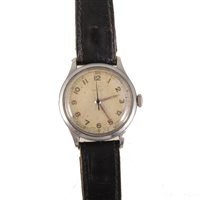 Lot 261 - Omega - a gentleman's 1940's wrist watch with circular off white baton dial with outer seconds ring and centre seconds hand in a 35mm diameter stainless steel case, movement number 10340426