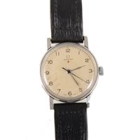 Lot 262 - Omega - a gentleman's 1940s Red Star wrist watch with circular cream baton dial having a centre seconds hand in a 31mm diameter stainless steel case, 30T2SC movement