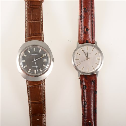 Lot 258 - Longines, Bulova - two wrist watches, a gentleman's Longines with circular silvered baton dial having a centre seconds hand and date aperture (2)