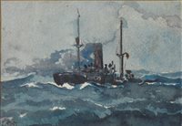 Lot 314 - R* R*, "S.S. Adrastus" in convoy, Atlantic in 1942, painted from "S.S. Orion"