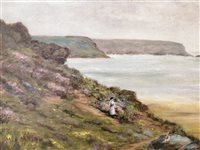 Lot 406 - Sylvia Richards, Cornish Coast near Fowey, oil on canvas; and two other pictures.