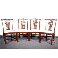 Lot 428 - Set of six Chippendale style stained wood dining chairs.