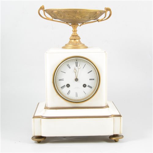 Lot 92 - A white marble and gilt metal mantel clock, signed Charles Oudin, Palais Royal, Paris.