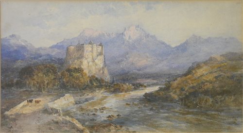 Lot 317 - Victorian School, river landscape with mountains beyond, watercolour.