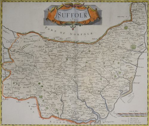 Lot 343 - Johannes Jansson, Leicestershire hand coloured county map; and a map of Suffolk after Morden.