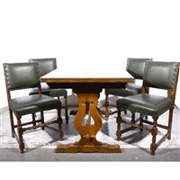 Lot 434 - Oak dining room suite, comprising table and six chairs.