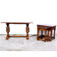 Lot 416 - Nest of three joined oak coffee tables, and an occasional table.